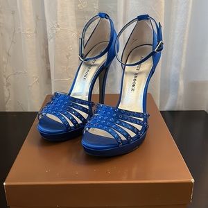 Audrey Brooke Bishop Sandal in Cobalt Blue.
